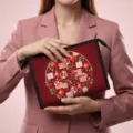 Elegante rote Kosmetiktasche mit frischem Granatapfel- und Karomuster-Print für Damen - 23x8.5x16.5cm / Granatapfel-Print