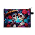 Large capacity makeup bag featuring vibrant Mexican Day of the Dead sugar skull print - Exquisite Formal Wear Skull Couple-14