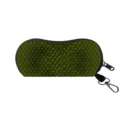 Portable green snake skin pattern sunglasses case with black zipper and metal clip - Animal Scale Style (02) / Olive Green Scale
