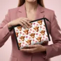 Portable travel makeup storage bag featuring watercolor highland cow and flower pattern - 23*8.5*16.5cm / 05 Watercolor Floral Highland Cow White