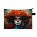Large capacity storage bag featuring a vibrant Mexican Day of the Dead skull print - Orange Rose Skull Woman Style (17)
