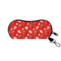 Portable strawberry print glasses case with black zipper and carabiner hook attachment - 04 Strawberry