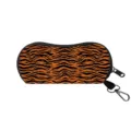 Portable tiger print sunglasses case with zipper and hook attachment - Orange Black Tiger Print
