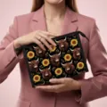 Large capacity toiletry bag featuring highland cow and sunflower print, held by a model - 23*8.5*16.5cm / 07 Sunflower Highland Cow Black