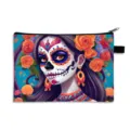 Day of the Dead printed makeup bag with vibrant Calavera skull and rose design - Marigold Skull Portrait Style (19)
