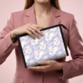 Floral highland cow print storage cosmetic bag in lavender with black zipper and trim - 23*8.5*16.5cm / 08 Blue Rose Highland Cow Light Purple