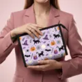 Halloween pumpkin and cat print lavender cosmetic travel storage bag with zipper - 23*8.5*16.5cm / Lavender Cat & Pumpkin