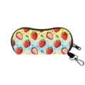 Portable strawberry print sunglasses pouch with protective zipper and carabiner hook - 08 Strawberry Floral