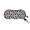 Durable cow print sunglasses storage case with secure zipper and portable hanging hook - Black and White Cow Pattern