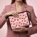 Sommerliche rosa Gingham-Kosmetiktasche mit Aquarell-Erdbeerdruck und schwarzem Reißverschluss - 23x8.5x16.5cm / Rosa Gitter Erdbeerdruck