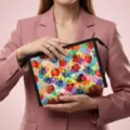 Tragbare Kosmetiktasche aus Netzgewebe mit lebhaftem Frucht- und Beerenmuster und Reißverschluss - 23x8.5x16.5cm / Farbiges Gitter Fruchtdruck