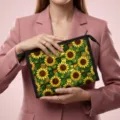 Tragbare Netz-Kosmetiktasche mit Sonnenblumen-Print, präsentiert von Model - 23*8.5*16.5cm / Sonnenblumenmuster (01)