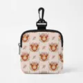 Portable mini storage pouch featuring a cute Highland cow floral pattern print - Square Pink Base Highland Cow Rose (02)