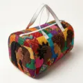 Large travel duffel bag with colorful Black girl series print and durable white handles. - L / 03 (Patchwork Style Portrait)