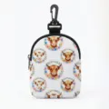 Portable coin purse and cable storage pouch with cute floral Highland cow pattern print - Oval White Base Highland Cow Floral (03)