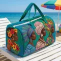 Quilted travel duffle bag featuring vibrant Black girl tropical floral and shell prints - L / 04 (Marine Element Portrait)