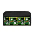Large capacity student pencil case with football soccer theme print and durable black fabric - Gold Trophy (03) / 22x5x11cm