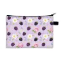 Astuccio cosmetico rettangolare con stampa floreale e frutta e cerniera nera - Viola Chiaro Mora Floreale (05) / Dimensione Grande-Lino