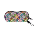 Portable sunglasses storage case with colorful mandala floral print and carabiner clip - 09