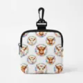Floral Highland cow print portable coin purse with black carabiner clip and zipper - Square White Base Highland Cow Floral (03)