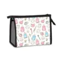 Portable mesh makeup bag featuring a cute cartoon dental print and black zipper detail - Colorful Cartoon Tooth Style (03) / 1 Piece / White (03)