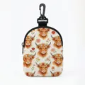 Portable mini storage pouch featuring a cute floral highland cow print and top clip - Oval Beige Highland Cow Wreath (04)