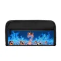 Black soccer themed pencil case with blue flames and ice number 7 print for school - Flame Number 7 (05) / 22x5x11cm