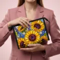 Tragbare Netz-Kosmetiktasche mit lebhaftem Sonnenblumen- und Blumenmuster im Glasstil - 23*8.5*16.5cm / Realistische Sonnenblume (05)