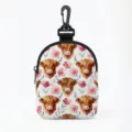 Compact portable coin purse storage bag featuring a watercolor Highland cow and floral pattern - Oval Watercolor Highland Cow Pink Floral (05)
