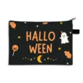 Schwarze Halloween Aufbewahrungstasche mit Geist-Druck und orangefarbenem Halloween-Schriftzug. - Schwarze Halloween-Schrift (13)