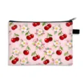 Astuccio rosa capiente con motivo di ciliegie e fiori per la scuola e per l'ufficio - Ciliegia Rosa Floreale (10) / Dimensione Grande-Lino
