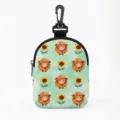 Mint green coin purse with highland cow and sunflower pattern and black carabiner - Oval Mint Green Highland Cow Sunflower (06)
