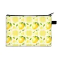 Astuccio per cancelleria con stampa di limoni e fiori su motivo a scacchi gialli - Limone Quadri (12) / Dimensione Grande-Lino