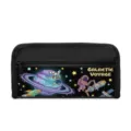 Large capacity black fabric pencil case featuring colorful cartoon astronaut and space print - Astronaut 04 (New Square Pencil Case)