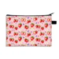 Astuccio vichy con fragole acquerello e motivi floreali per cancelleria scolastica - Fragola Quadri (14) / Dimensione Grande-Lino