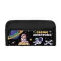 Black pencil case with colorful cartoon astronaut print and Cosmic Adventures text. - Astronaut 05 (New Square Pencil Case)