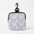 Highland cow print portable coin purse and data cable storage pouch with clip - Square Light Purple Highland Cow Blue Rose (08)