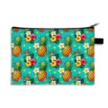 Astuccio quadrato con stampa tropicale di ananas e fiori di ibisco dai colori vivaci - Stile Floreale Ananas Tropicale Ciano (17) / Dimensione Grande-Lino