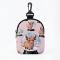 Pink portable storage pouch featuring cute cartoon highland cow snow globe patterns with clip - Oval Pink Snow Globe Highland Cow (09)