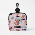 Portable pink mini coin purse with highland cow snow globe pattern and plastic carabiner hook - Square Pink Snow Globe Highland Cow (09)