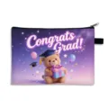 Kosmetiktasche mit Abschluss-Motiv, süßem Teddybär und 'Congrats Grad'-Druck Design - Groß - Polyester / Stil 04