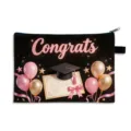 Kosmetiktasche zum Abschluss mit rosa Congrats-Glitzerdruck und Doktorhut-Motiv - Stil 05