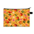 Pochette portα-cancelleria con stampa vibrante di mango fresco e foglie tropicali - Stile Floreale Mango Radiante Arancio (20) / Dimensione Grande-Lino