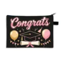Tragbare Make-up Tasche zum Abschluss mit pinkfarbenem Congrats-Glitzerdruck auf Schwarz - Stil 06
