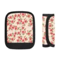 Protector de asa de equipaje floral con borde negro en vistas abierta y cerrada - Beige Floral