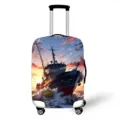 Copertura elastica per bagagli con stampa dettagliata di barca da pesca nautica - Taglia S / 18-20 Pollici / Barca da Pesca al Tramonto (13)