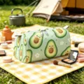 Large capacity mint green velvet makeup bag with cute avocado print, ideal for travel - L / Mint Green Avocado
