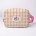 Cute pink and beige argyle tulip waist bag for women featuring a pretty floral patch - Argyle Patch / Pink Argyle Tulip (02)