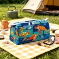 Large capacity velvet makeup bag with vibrant sea turtle print for travel storage needs - L / Navy Blue Sea Turtle Print (03)