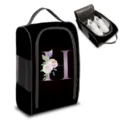 Bolsa de almacenamiento de zapatos de viaje negra con letra H floral y malla lateral - Estilo Letra H
